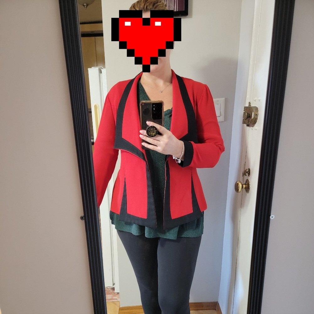 Retro Vintage Red and Black Tailored Suit Jacket with an insert sz L